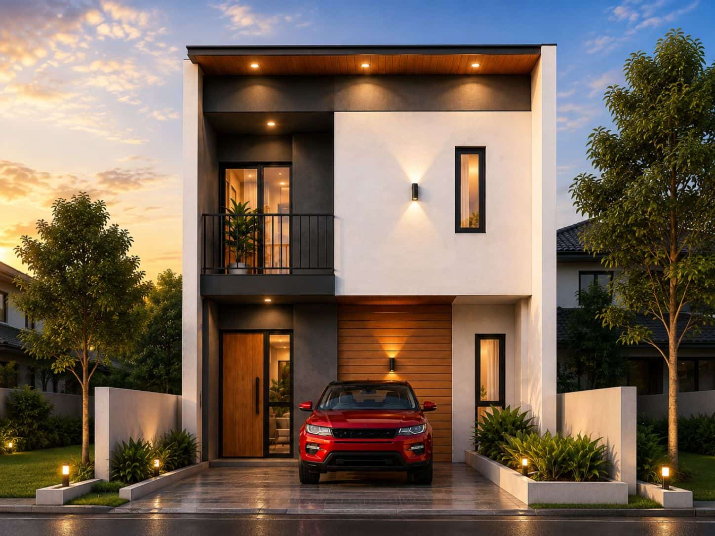 Ilustrasi tampak depan rumah 2 lantai modern